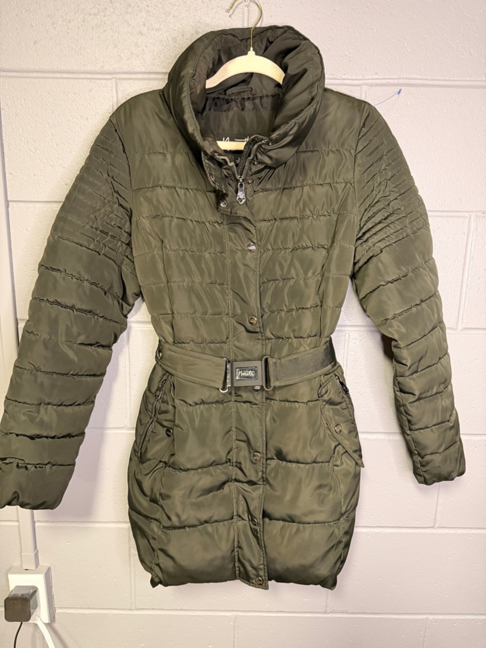 Nanette Lepore Olive Quilted Belted Puffer Coat